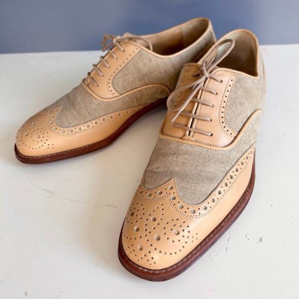 Bruno Magli dressy oxford shoes men's 8 linen leather saddle derby Italy wedding